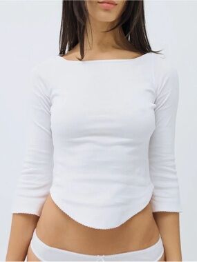 NWT Cou Cou Intimates Rina Long Sleeve Top Cotton Jersey White XS